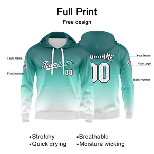 Sudadera con capucha personalizada con degradado para hombre-mujer-niña o niño Estampa tu logotipo-nombre o número en blanco y verde