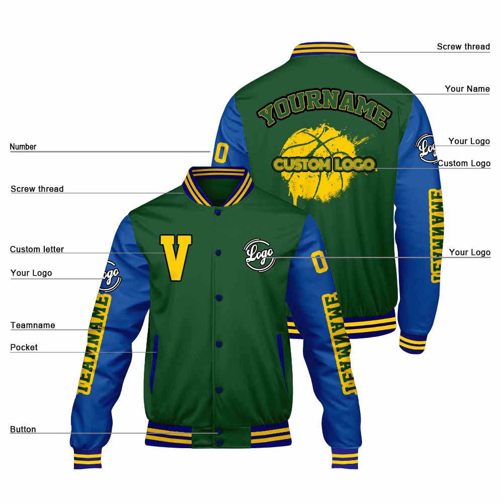 Chaquetas universitarias personalizadas de color verde y azul para hombres & mujeres y jóvenes & Chaquetas Letterman personalizadas
