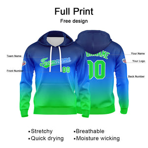 Sudadera con capucha personalizada con degradado para hombre-mujer-niña o niño Estampa tu logotipo-nombre o número en azul y verde