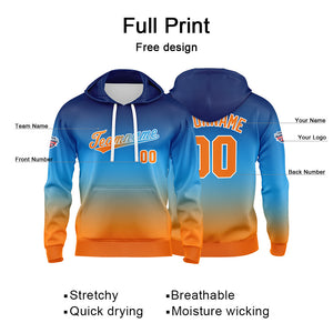 Sudadera con capucha personalizada con degradado para hombre-mujer-niña o niño Estampa tu logotipo-nombre o número en azul y naranja