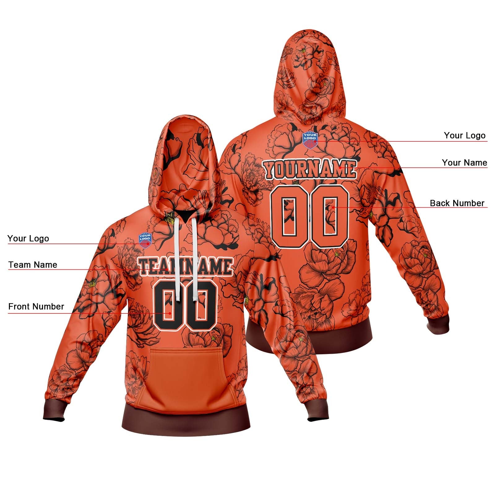 Sudadera con capucha degradada personalizada para hombre-mujer-niña o niño Imprime tu logotipo-nombre y número