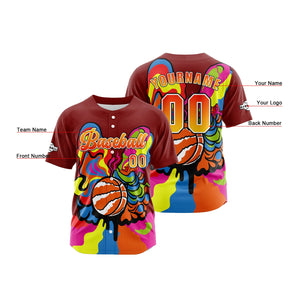 Camiseta de béisbol roja personalizada con botones para hombre mujer adulto y joven Estampado de nombre número y logotipo