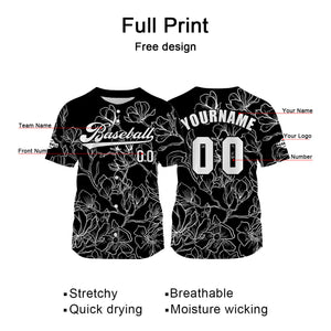 Camiseta de béisbol negra personalizada con nombre número y logotipo personalizados