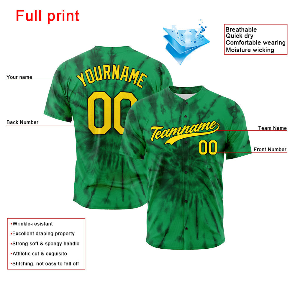 Camiseta de béisbol con dise?o personalizado de estampado completo color verde te?ido anudado