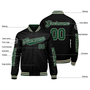Chaquetas universitarias personalizadas en verde oscuro & negro y crema para hombres & mujeres y jóvenes & Chaquetas Letterman personalizadas
