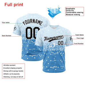 Camiseta de béisbol azul con dise?o personalizado estampado completo