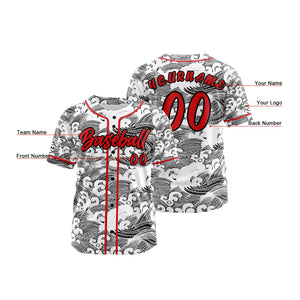Camiseta de béisbol roja personalizada con botones para hombre mujer adulto y joven Estampado de nombre número y logotipo