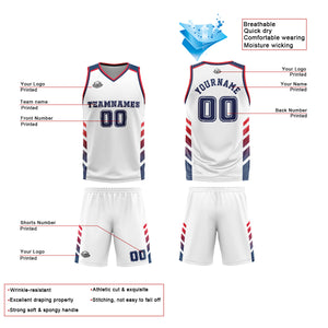 Uniforme de baloncesto personalizado blanco y azul con tu logotipo-nombre y número impresos