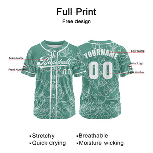 Camiseta de béisbol verde personalizada con nombre número y logotipo personalizados