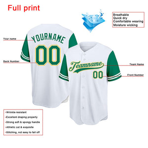 custom full print design authentic white-green-yellow baseball jersey