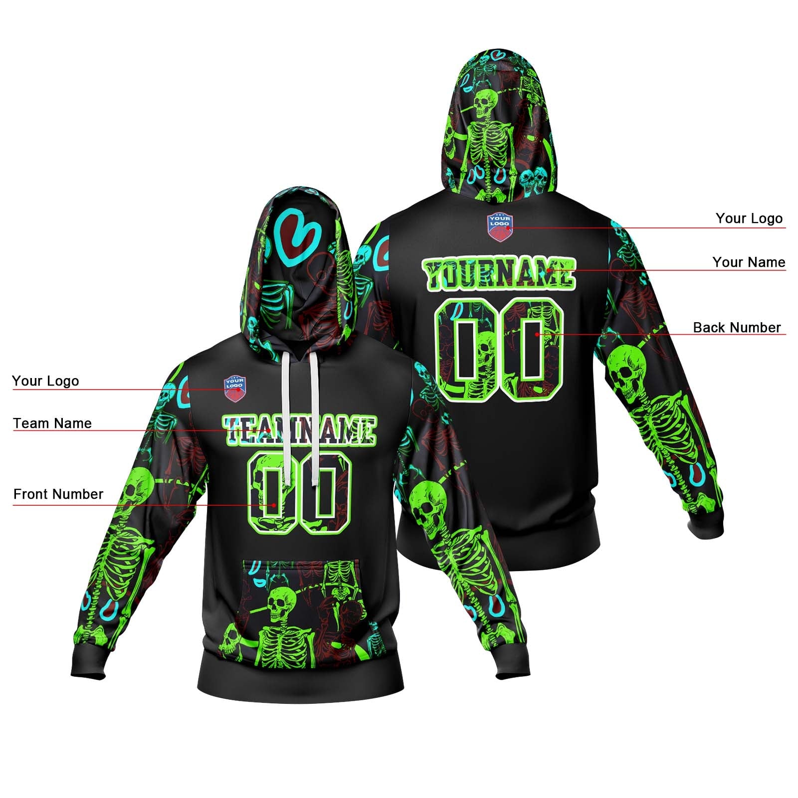 Sudadera con capucha degradada personalizada para hombre-mujer-niña o niño Imprime tu logotipo-nombre y número