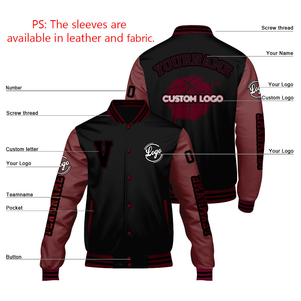 Chaquetas universitarias negras granates personalizadas para hombres & mujeres y jóvenes & Chaquetas Letterman personalizadas