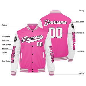 Chaquetas universitarias personalizadas en rosa y blanco para hombres & mujeres y jóvenes & Chaquetas Letterman personalizadas