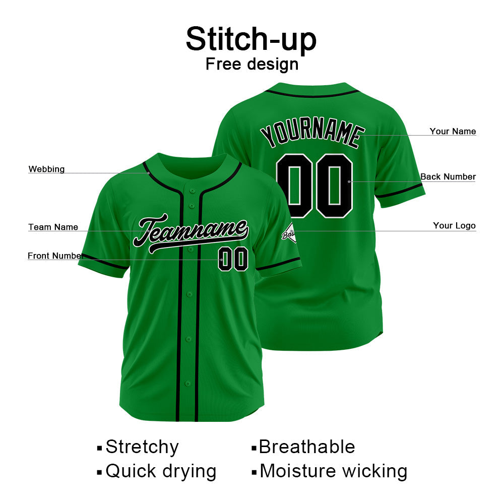 Camiseta de béisbol personalizada con diseño bordado & estilo hip hop & color verde Kelly y negro