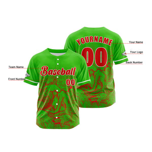 Camiseta de béisbol verde personalizada con botones para hombre mujer adulto y joven Nombre número y logotipo impresos