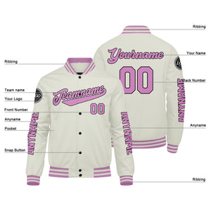 Chaquetas universitarias personalizadas color crema y rosa para hombres & mujeres y jóvenes & Chaquetas Letterman personalizadas