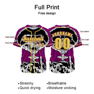 Camiseta de béisbol morada personalizada con nombre número y logotipo personalizados