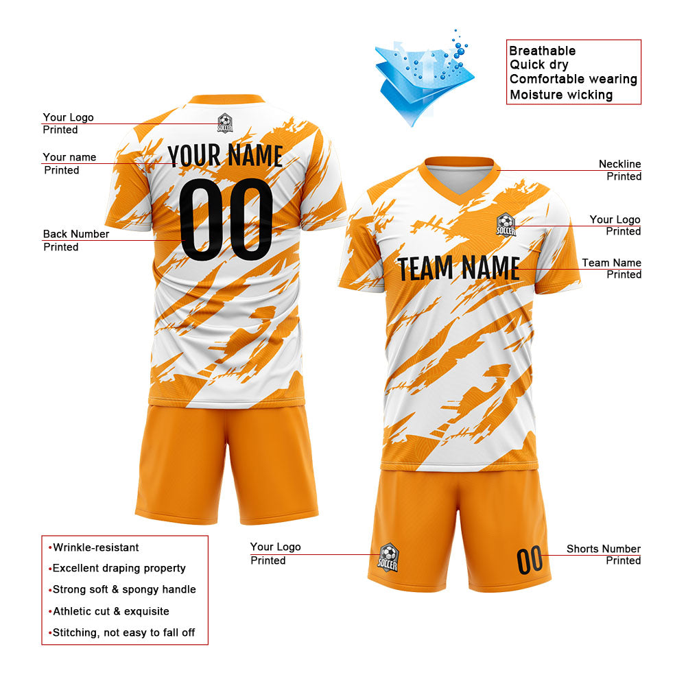 Uniforme de fútbol personalizado para niños y adultos & camiseta & conjunto personalizado & camiseta desgastada & naranja y blanca
