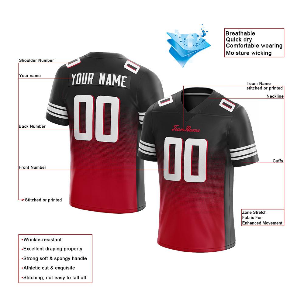 custom authentic gradient fashion football jersey black-red-white mesh