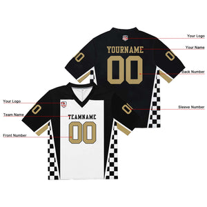 Camiseta de fútbol personalizada con nombre y número del equipo bordados y estampados en blanco y negro