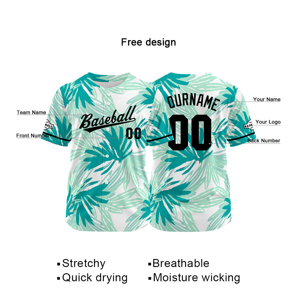 Camiseta de béisbol con dise?o personalizado estampado completo en color verde aguamarina