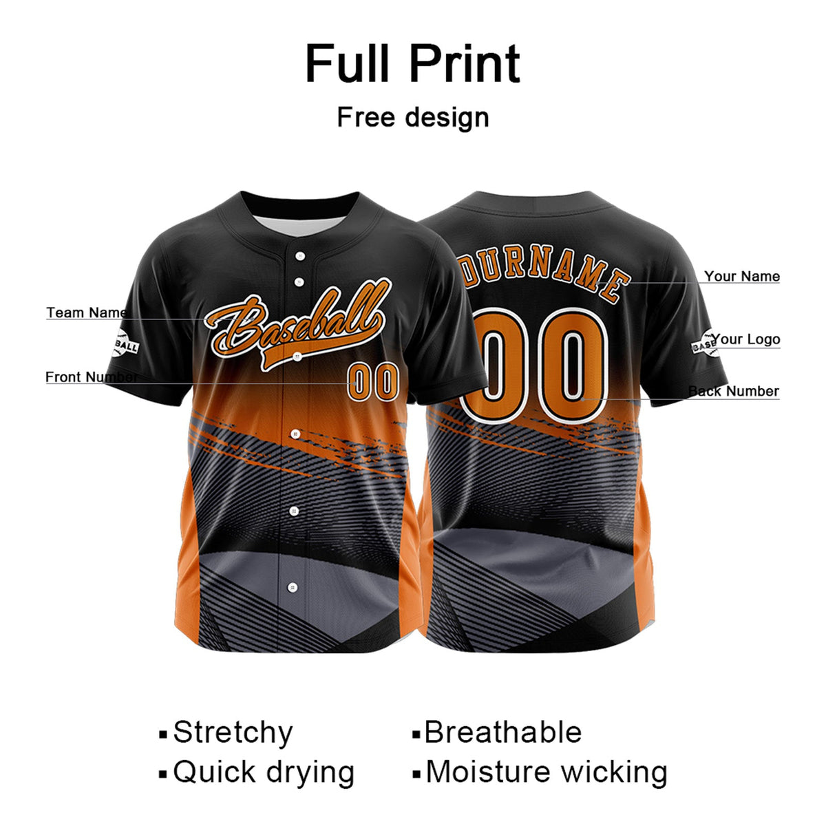 Camiseta de béisbol amarilla personalizada con botones para hombre mujer adulto y joven Estampado de nombre número y logotipo