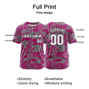 Camiseta de béisbol personalizada para hombres mujeres ni?os y jóvenes con costuras y estampado en rojo violeta y gris