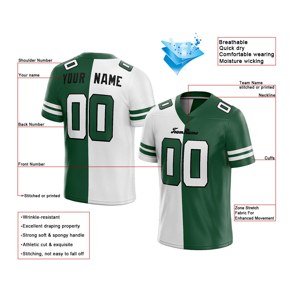 custom authentic split fashion football jersey black-white-green