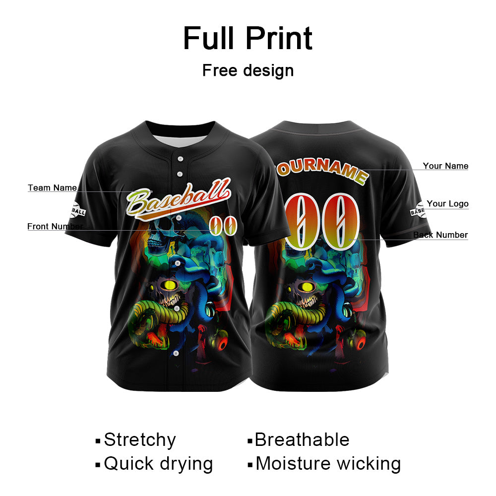 Camiseta de béisbol negra personalizada con botones para hombre mujer adulto y joven Nombre número y logotipo impresos