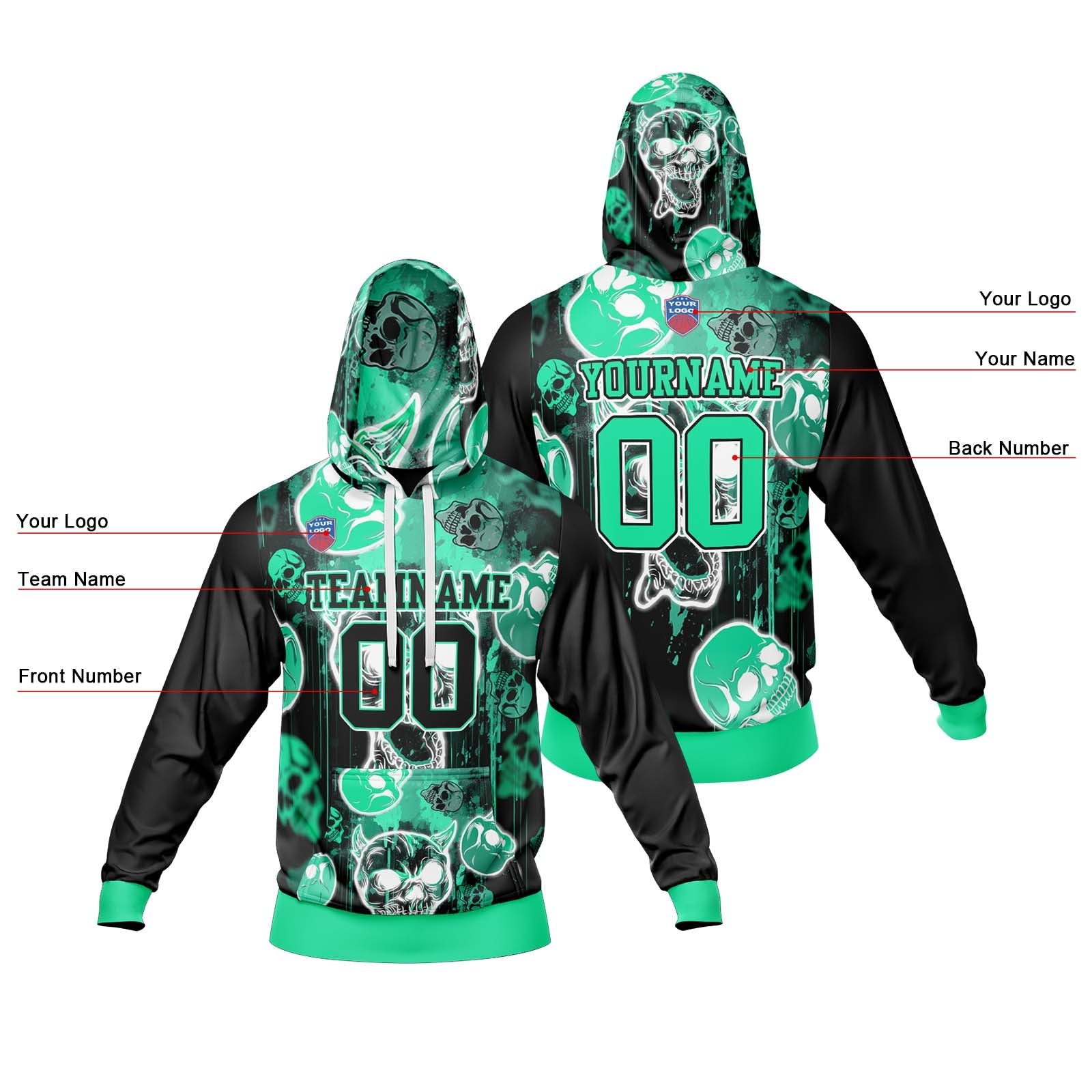 Sudadera con capucha degradada personalizada para hombre-mujer-niña o niño Imprime tu logotipo-nombre y número