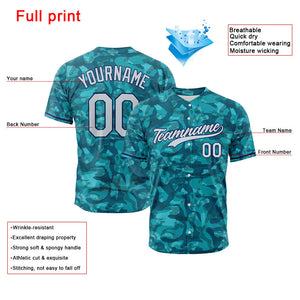 Dise?o personalizado de camiseta de béisbol con estampado a todo color camuflaje verde
