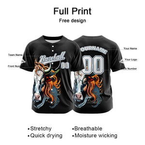Camiseta de béisbol negra personalizada con botones para hombre mujer adulto y joven Nombre número y logotipo impresos