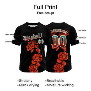 Camiseta de béisbol negra personalizada con nombre número y logotipo personalizados