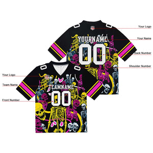 Camiseta de fútbol personalizada con nombre y número del equipo bordados e impresos (Esqueleto Amarillo)