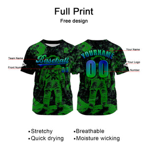 Camiseta de béisbol verde personalizada con nombre número y logotipo personalizados