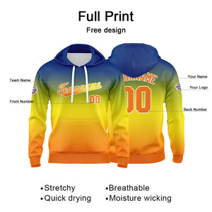 Sudadera con capucha personalizada con degradado para hombre-mujer-niña o niño Estampa tu logotipo-nombre o número en amarillo y naranja