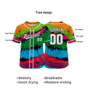 Dise?o personalizado de camiseta de béisbol con estampado completo en rojo verde y naranja