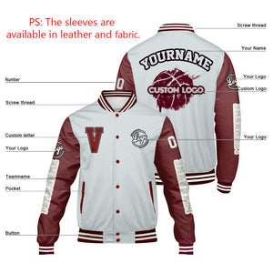 Chaquetas universitarias personalizadas en gris burdeos para hombres & mujeres y jóvenes & Chaquetas Letterman personalizadas