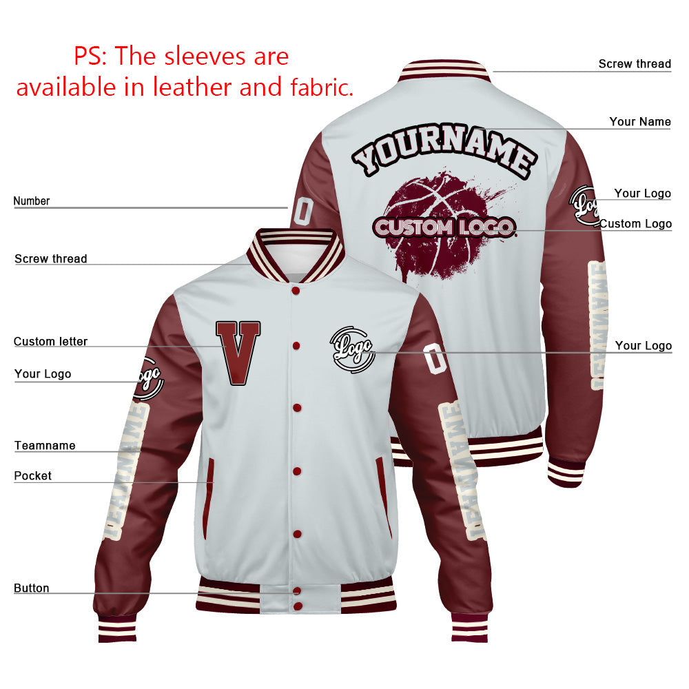 Chaquetas universitarias personalizadas en gris burdeos para hombres & mujeres y jóvenes & Chaquetas Letterman personalizadas