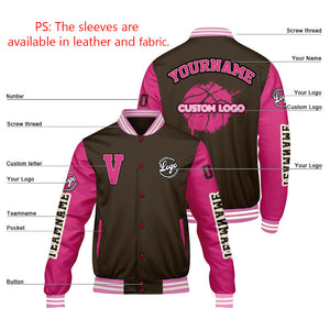 Chaquetas universitarias personalizadas en color marrón y rosa para hombres & mujeres y jóvenes & Chaquetas estilo Letterman personalizadas