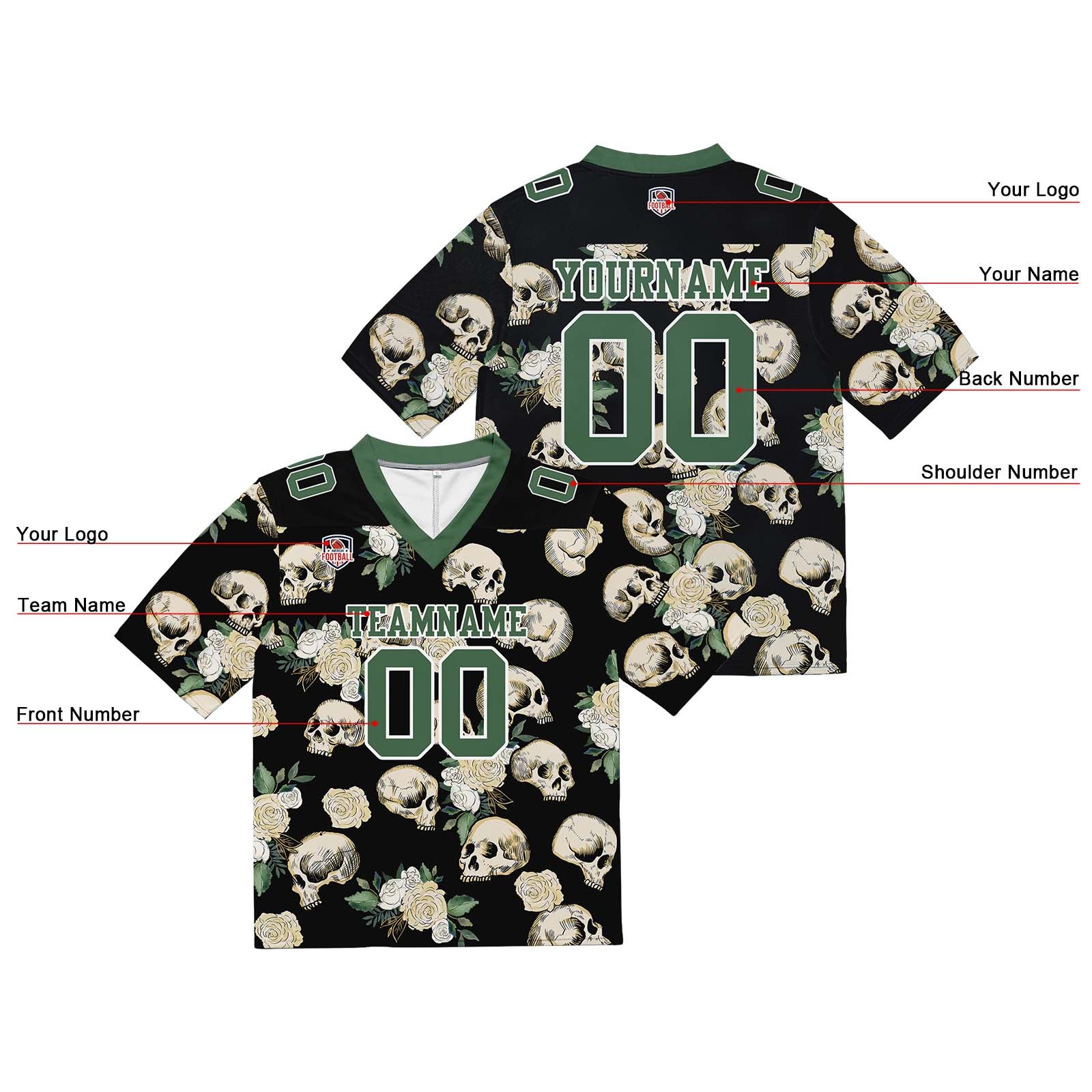 Camiseta de fútbol personalizada con nombre y número del equipo bordados y estampados (Crawl-Green)