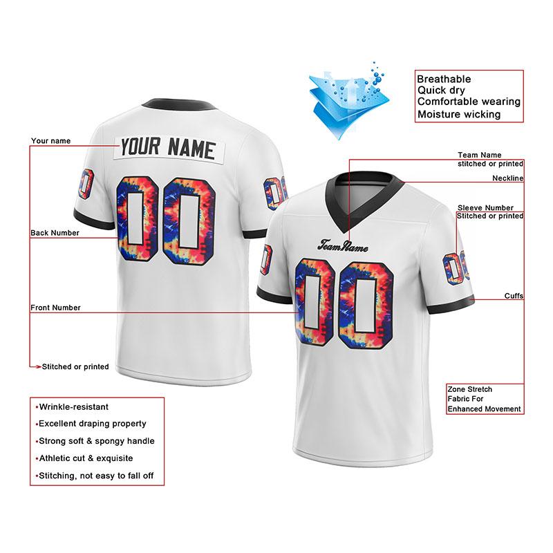 team customized authentic tie dye football jersey white mesh