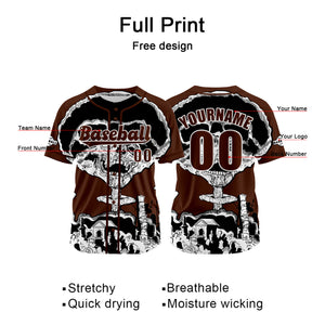 Camiseta de béisbol marrón personalizada con nombre número y logotipo personalizados