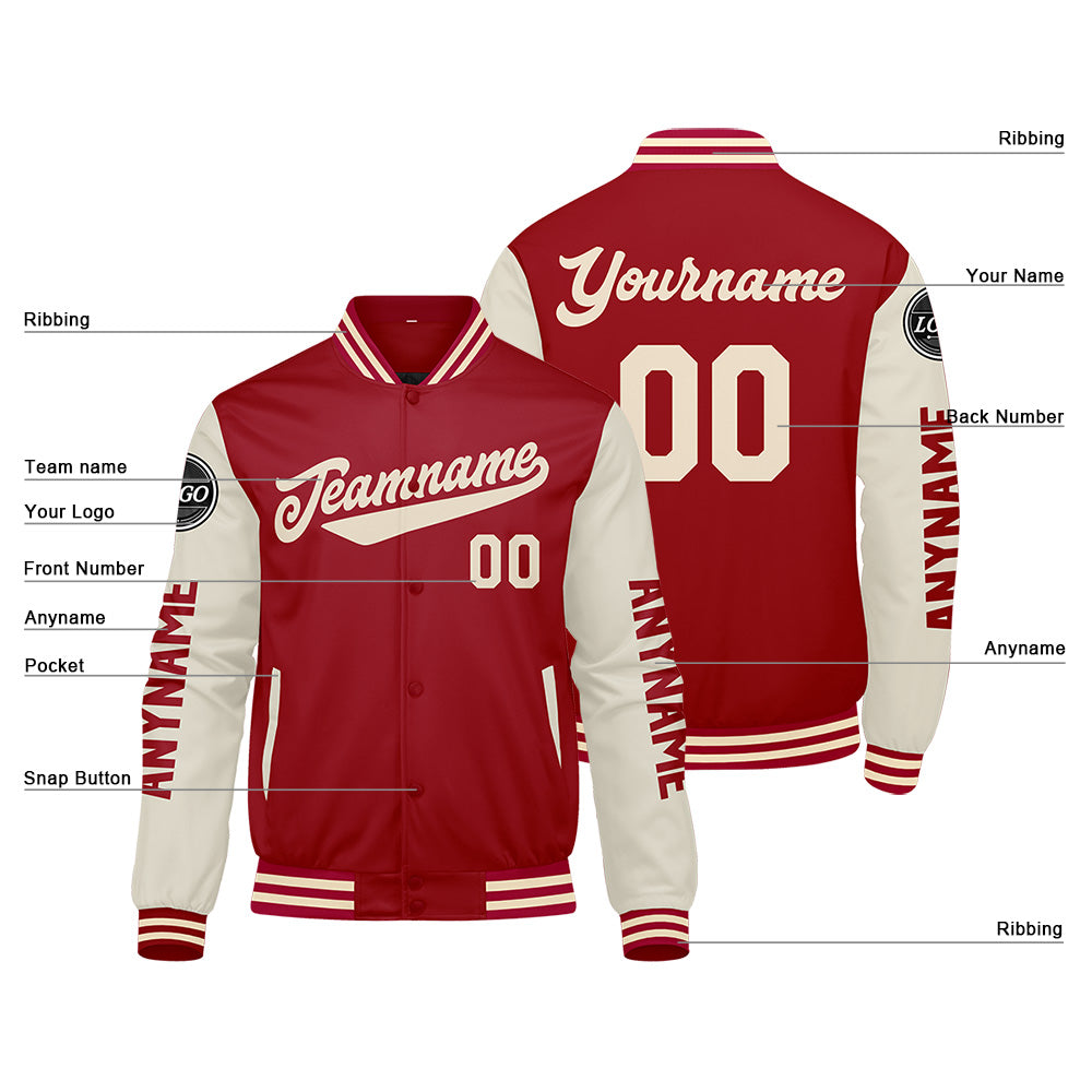 Chaquetas universitarias personalizadas de color rojo crema para hombres & mujeres y jóvenes & Chaquetas Letterman personalizadas