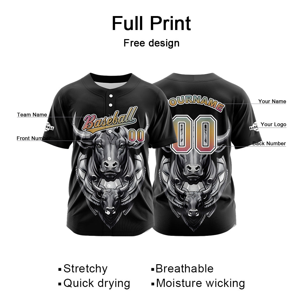 Camiseta de béisbol negra personalizada con botones para hombre mujer adulto y joven Nombre número y logotipo impresos
