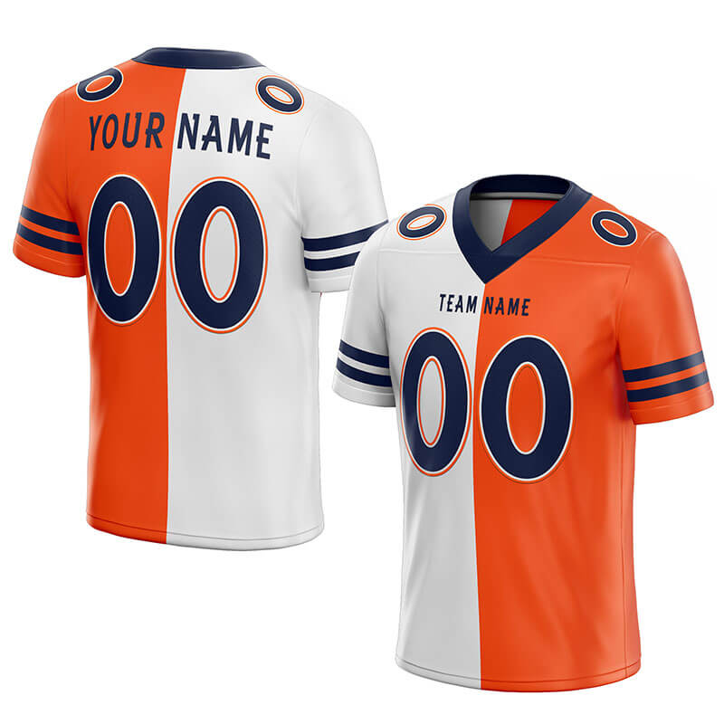 custom authentic split fashion football jersey orange-white-navy mesh