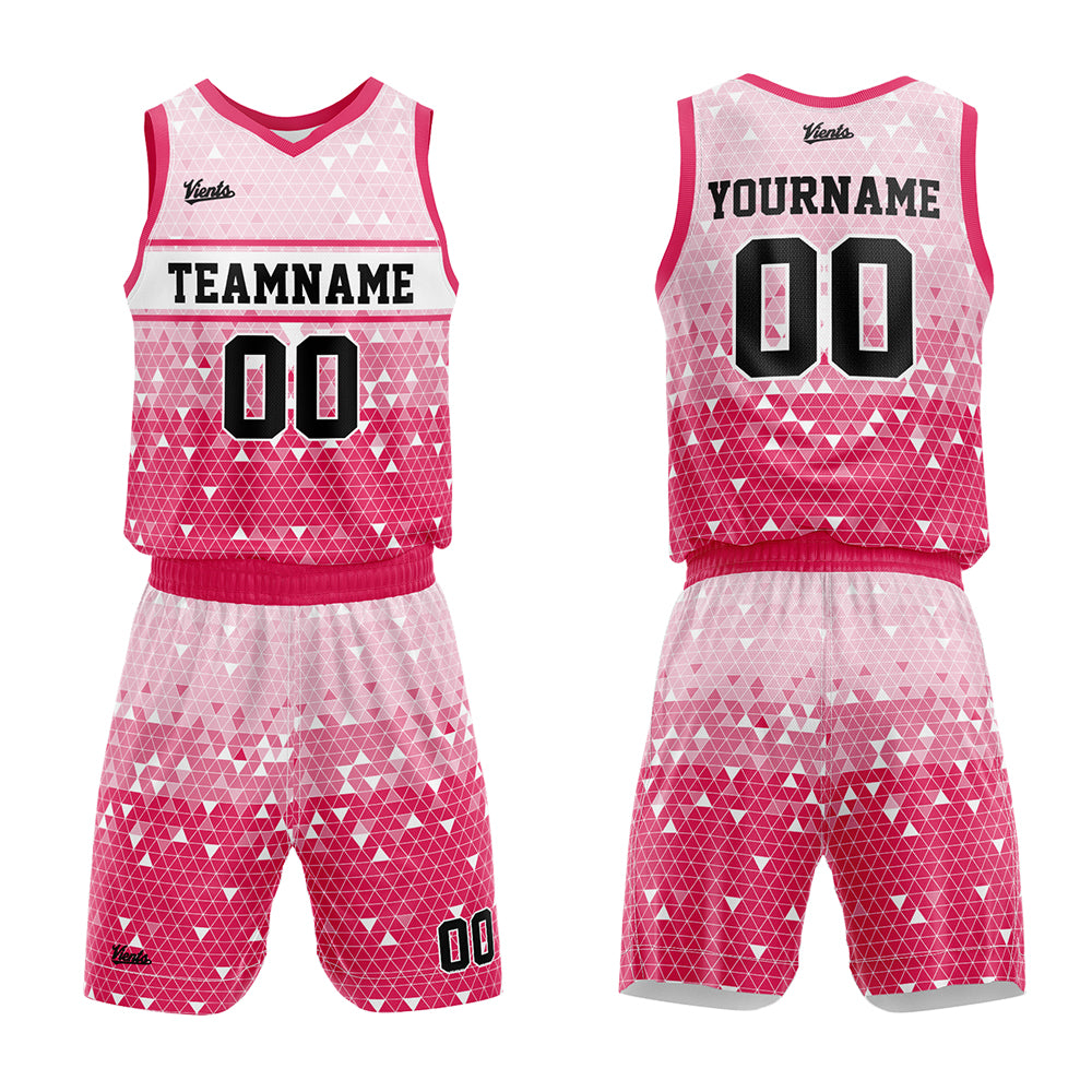 Uniforme de baloncesto rosa personalizado con tu logotipo-nombre y número impresos