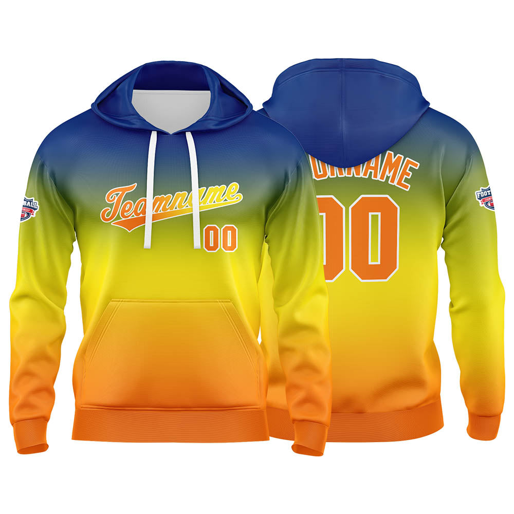 Sudadera con capucha personalizada con degradado para hombre-mujer-niña o niño Estampa tu logotipo-nombre o número en amarillo y naranja