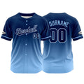 Camiseta de béisbol con dise?o personalizado estampado completo azul claro-azul marino