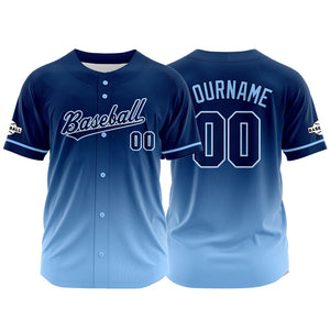 Camiseta de béisbol con dise?o personalizado estampado completo azul claro-azul marino